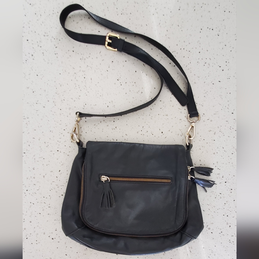 Alberto di Canio Vtg Italy Black Leather Multi-Compartment Crossbody SaddleBag